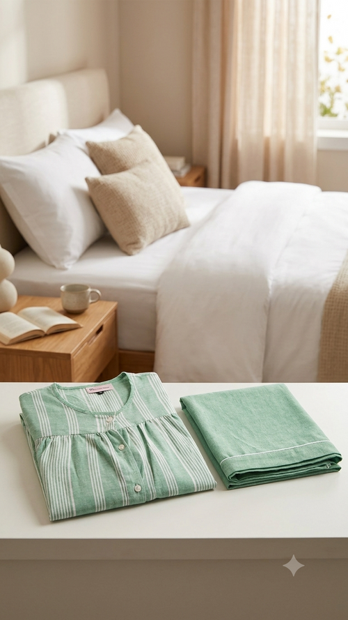 Mint stripe premium lawn Loungewear set for women