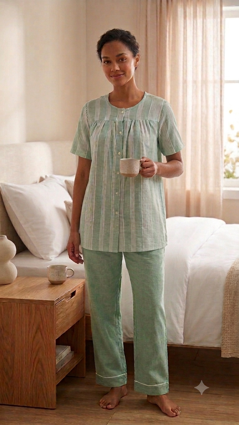 Mint stripe premium lawn Loungewear set for women