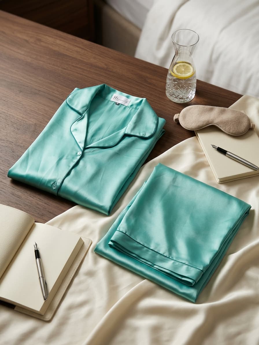 Women's Satin Silk Pajama set-Long Sleeves Mint Green
