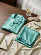 Women's Satin Silk Pajama set-Long Sleeves Mint Green