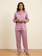 Women's Satin Silk Pajama Set - Long Sleeve Pink