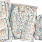 Women’s 3-Piece Blue Striped Teddy Bear Pajama Set – Seersucker Cotton Short Sleeve Top with Shorts & Trousers