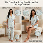 Teddy Bear Dream 3-Piece Cotton Pajama Set | Short Sleeve Shirt, Shorts & Trousers