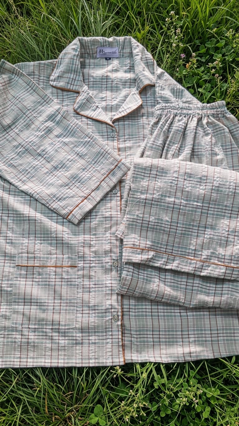 Women’s Long Sleeve Plaid Pajama Set – Classic Check Button-Down Shirt & Full-Length Trousers Loungewear
